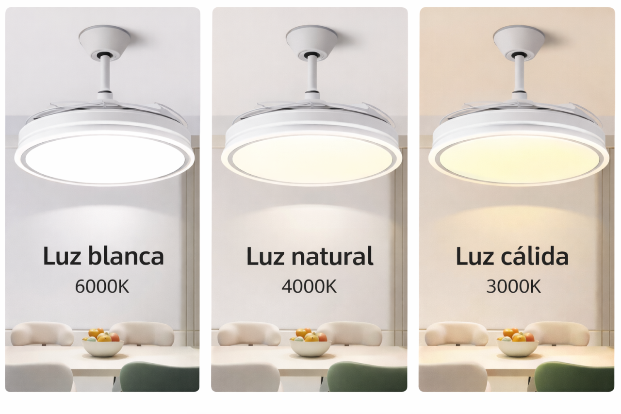 Ventilador de Techo con Luz LED y Aspas Plegables - Silencioso, Inteligente y Multifunción
